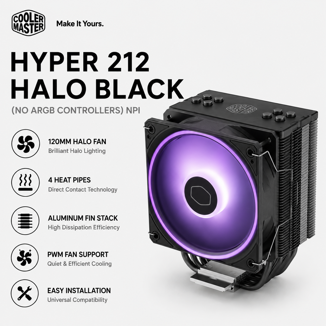 COOLERMASTER HYPER 212 HALO BLACK (no ARGB controllers) NPI (RR-S4KK-20PA-R1)