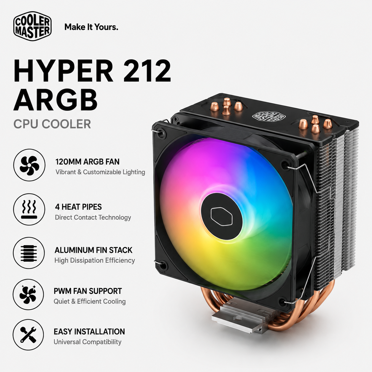 COOLERMASTER Hyper 212 ARGB CPU Cooler (RR-2V2L-18PA-R1)