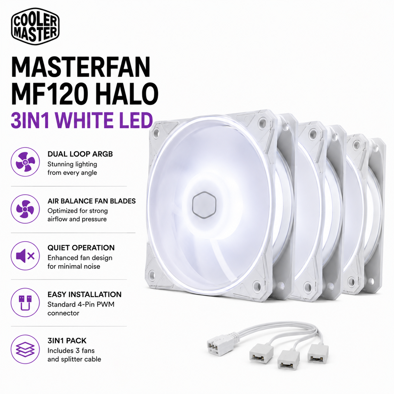 COOLERMASTER MASTERFAN MF120 HALO 3IN1 WHITE LED (MFL-B2DW-183PA-R1)