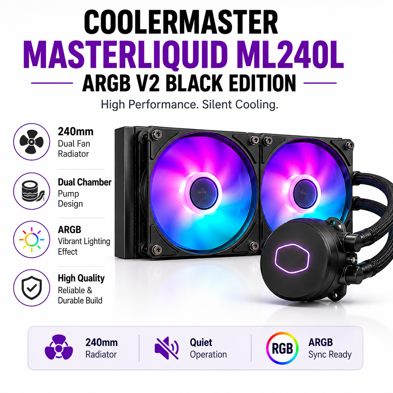 COOLERMASTER MASTERLIQUID ML240L ARGB V2 BLACK EDITION (MLW-D24M-A18PA-R2)