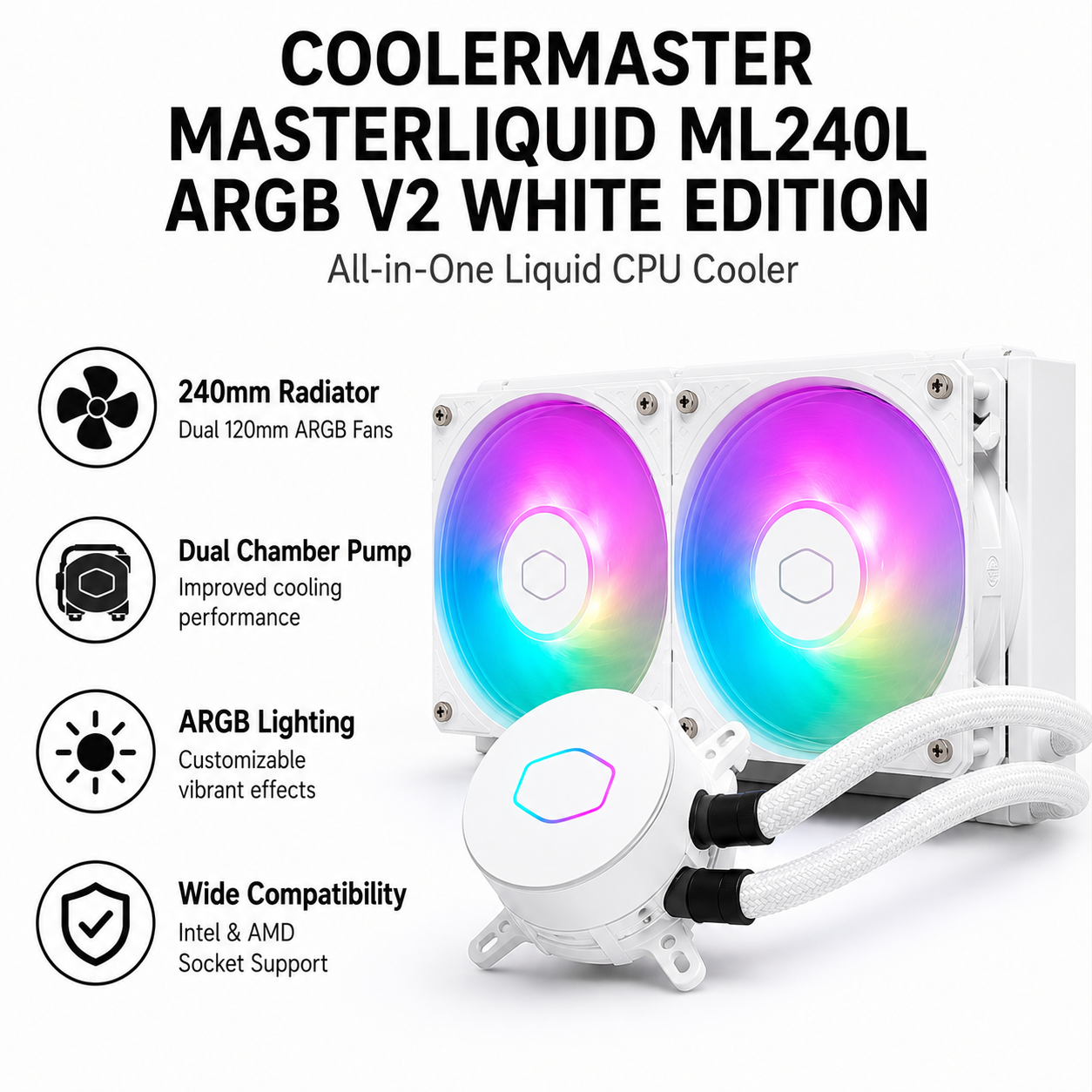 COOLERMASTER MASTERLIQUID ML240L ARGB V2 WHITE EDITION (MLW-D24M-A18PW-RW)