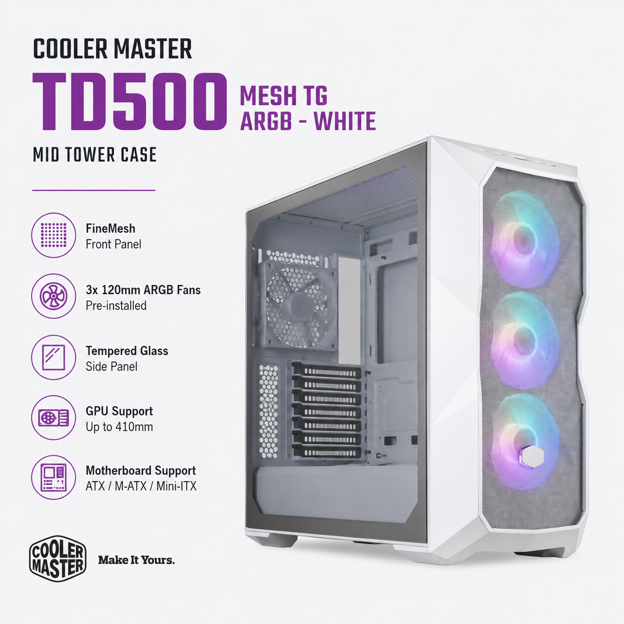 COOLERMASTER TD500 MESH TG Case ARGB - white (MCB-TD500-WH-KGNN-S00)