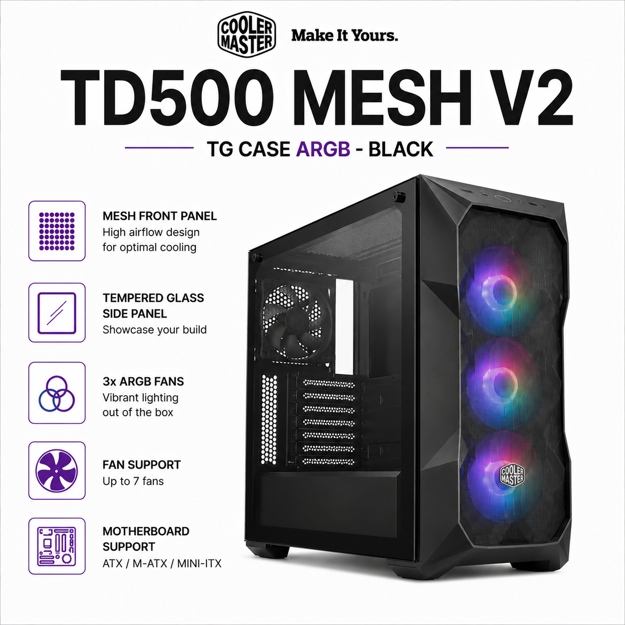 COOLERMASTER TD500 MESH V2 TG Case ARGB black (MCB-TD500V2-BK-KGNN-S00)