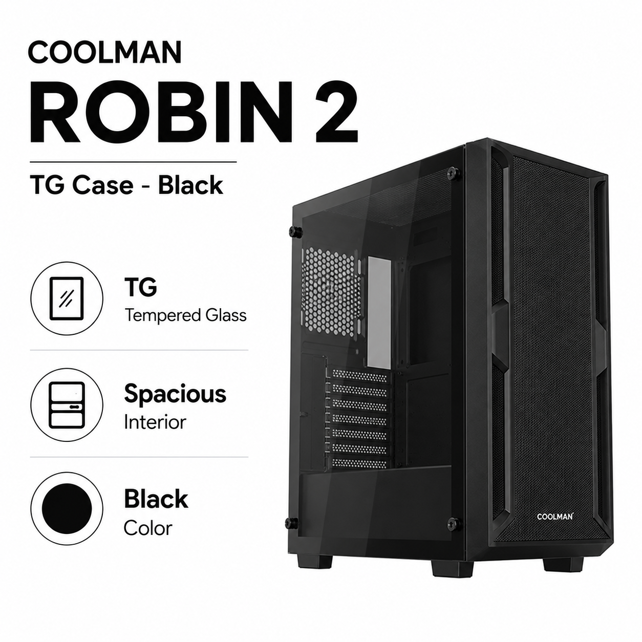 COOLMAN ROBIN 2 TG Case - Black (CM-ROBIN2-BK)