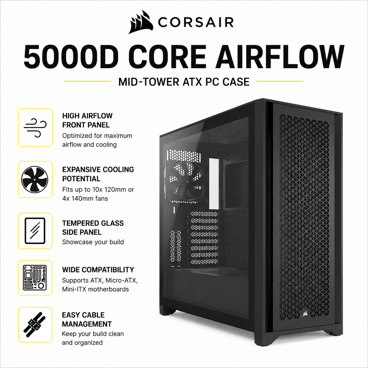 CORSAIR 5000D CORE AIRFLOW Mid-Tower ATX PC Case (CC-9011261-WW)
