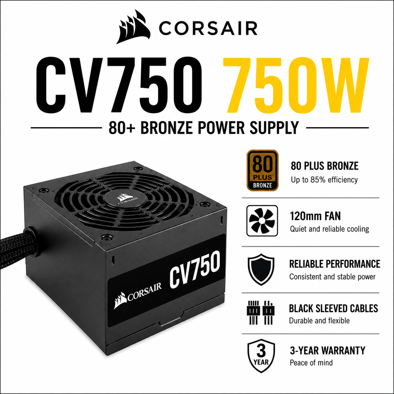 CORSAIR CV750 750W 80+ Bronze PSU (CP-9020277-NA)