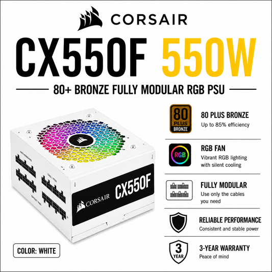 CORSAIR CX550F 550W 80+ Bronze Fully Modular RGB PSU - WHITE v2 (CP-9020254-NA)