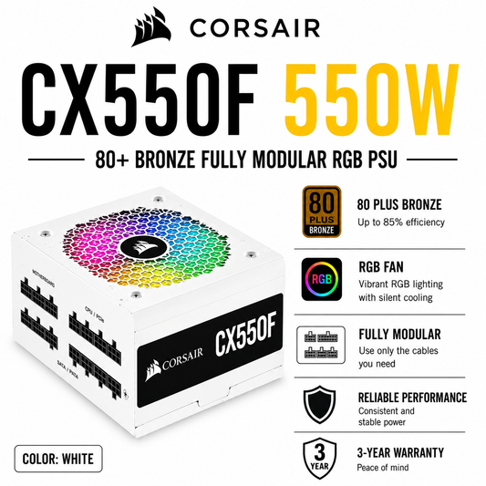 CORSAIR CX550F 550W 80+ Bronze Fully Modular RGB PSU - WHITE v4 (CP-9020254-NA)