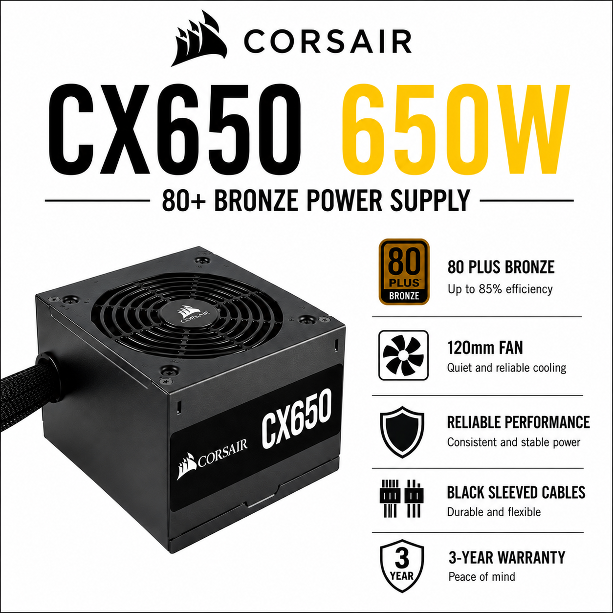 CORSAIR CX650 650W 80+ Bronze Power Supply (CP-9020254-NA)