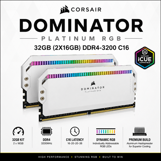 CORSAIR DOMINATOR PLATINUM RGB 32GB (2X16GB) DDR4-3200 C16 (CMT16GX4M2C3200C16W)
