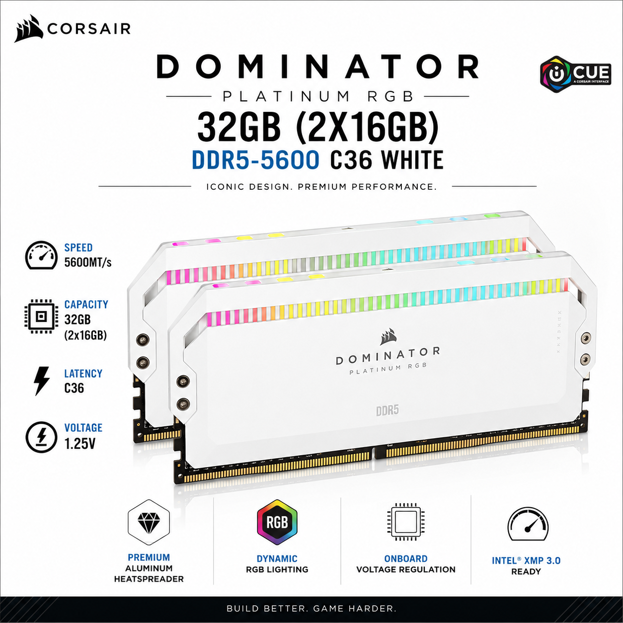 CORSAIR DOMINATOR PLATINUM RGB 32GB (2X16GB) DDR5-5600 C36 WHITE (CMT32GX5M2B5200C40W)