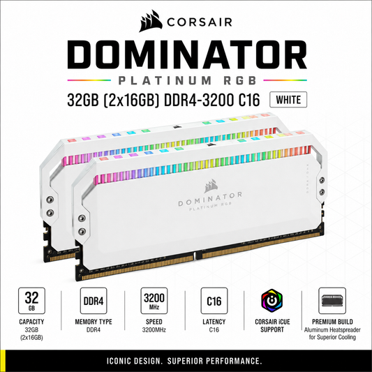 CORSAIR DOMINATOR PLATINUM RGB 32GB (2x16GB) DDR4-3200 C16 WHITE (CMT32GX4M2E3200C16)