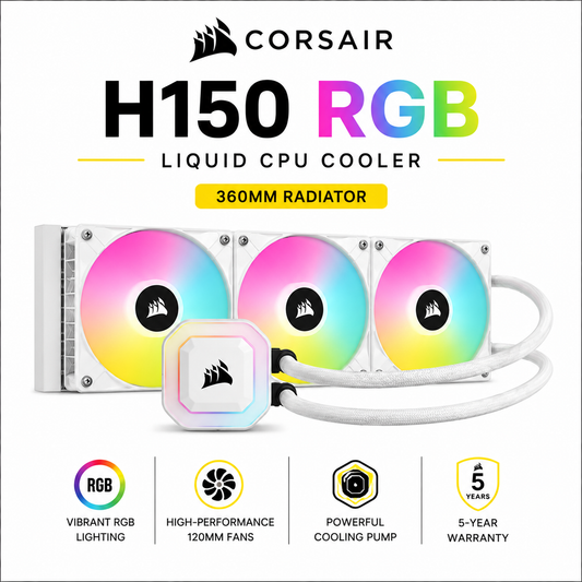 CORSAIR H150 RGB LIQUID CPU COOLER - 360MM RADIATOR - White (CW-9060054-WW)