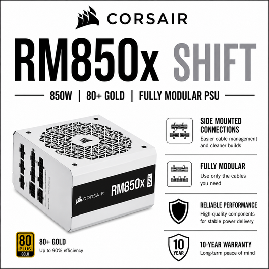 CORSAIR RM850X SHIFT 850W 80+ GOLD Fully Modular PSU - Side Mounted Connections (CP-9020245-NA)