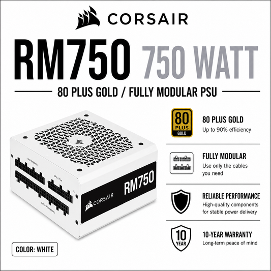 CORSAIR RM WHITE RM750 750WATT 80 PLUS GOLD/FULLY MODULAR PSU (CO-9050072-WW)