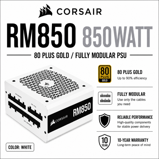 CORSAIR RM WHITE RM850 850WATT 80 PLUS GOLD/FULLY MODULAR PSU (CP-9020231-NA)
