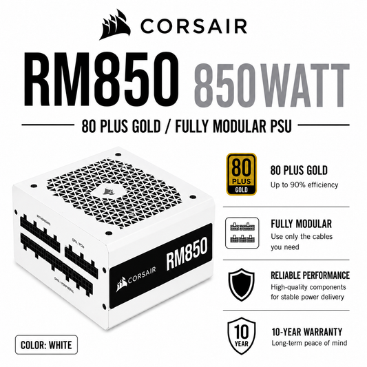 CORSAIR RM WHITE RM850 850WATT 80 PLUS GOLD/FULLY MODULAR PSU v2 (CP-9020232-NA)