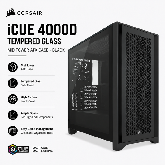 CORSAIR iCUE 4000D TEMPERED GLASS MID TOWER ATX Case BLACK (CC-9011240-WW)
