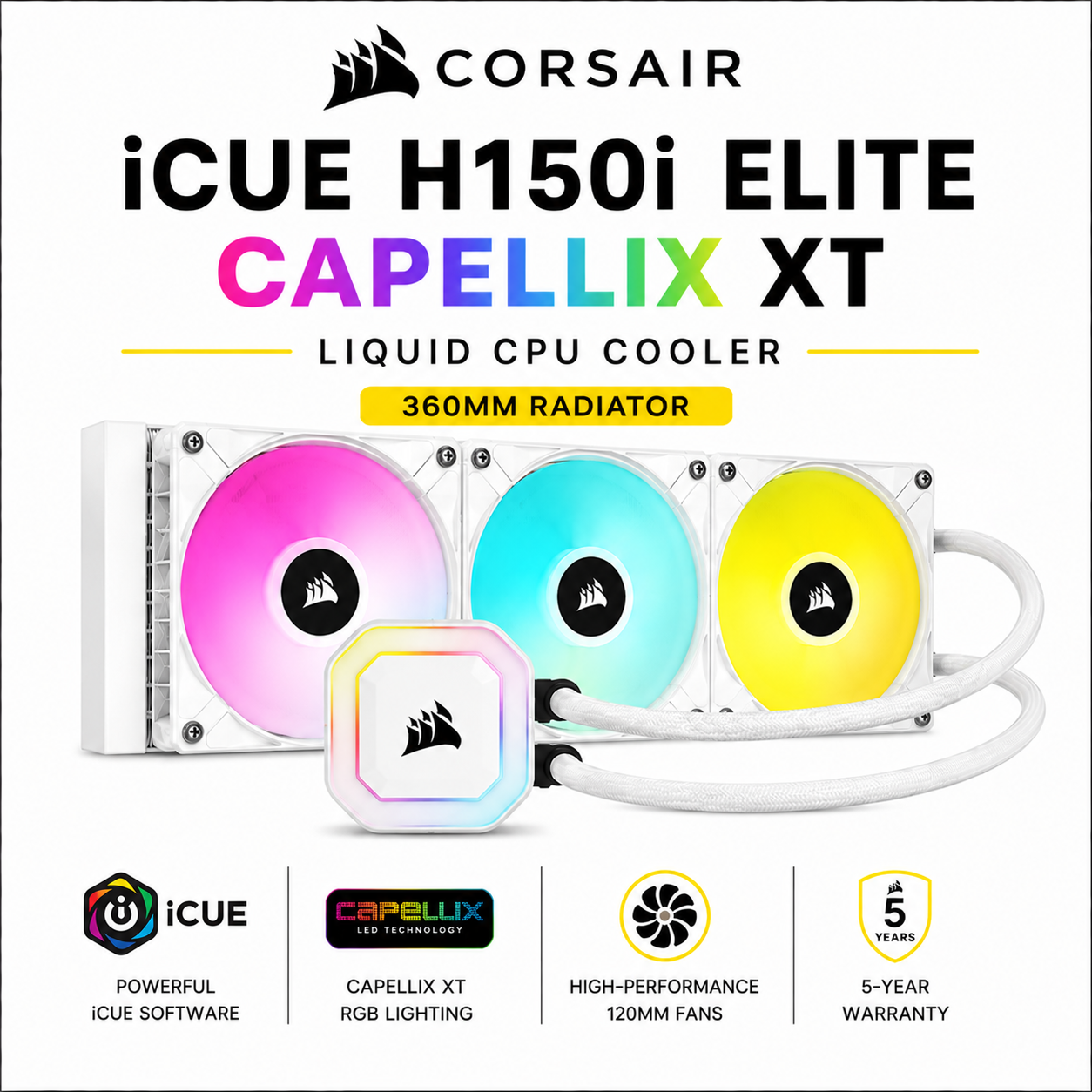 CORSAIR iCUE H150i ELITE CAPELLIX XT 360MM RADIATOR LIQUID CPU COOLER (CW-9060078-WW)