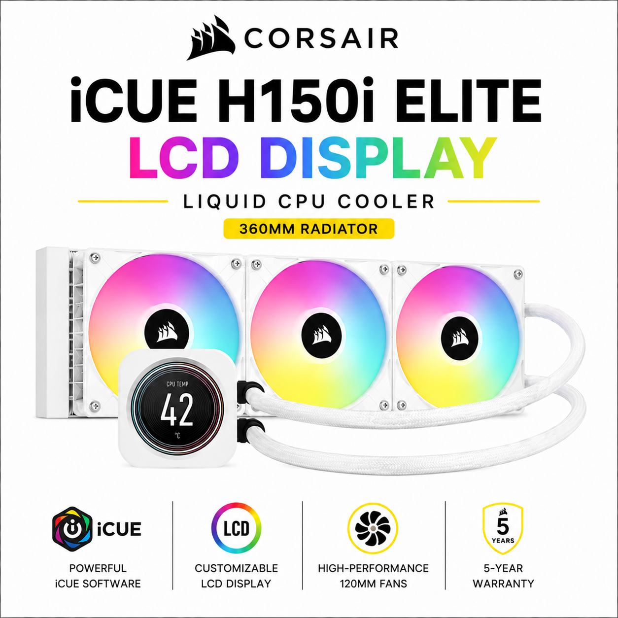 CORSAIR iCUE H150i ELITE LCD DISPLAY LIQUID CPU COOLER (CW-9060073-WW)