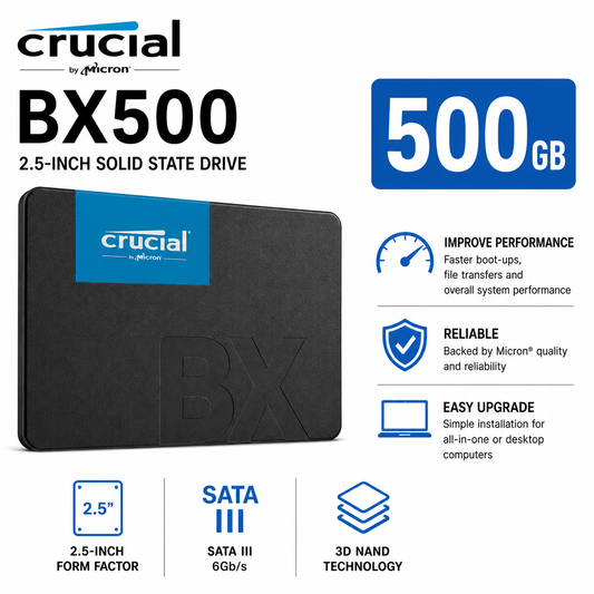 CRUCIAL BX500 500GB 3D NAND SATA 2.5 inch SSD (CT1000MX500SSD1)
