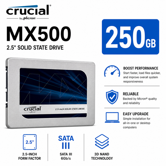 CRUCIAL MX500 250GB 3D NAND SATA 2.5" SSD (CT2000MX500SSD1)
