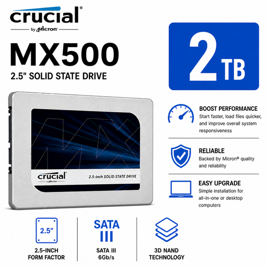 CRUCIAL MX500 2TB 3D NAND SATA 2.5" SSD (CT4000MX500SSD1)