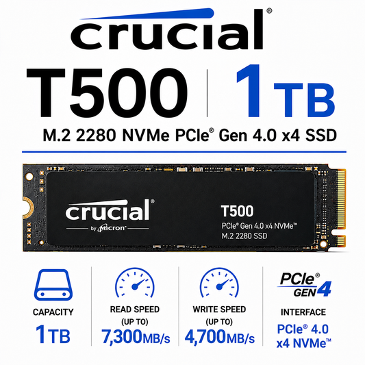CRUCIAL T500 1TB M.2 2280 NVMe PCIe Gen 4.0 x4 SSD (CT2000T500SSD5)
