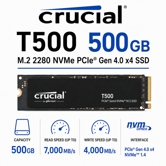 CRUCIAL T500 500GB M.2 2280 NVMe PCIe Gen 4.0 x4 SSD (GP-550)