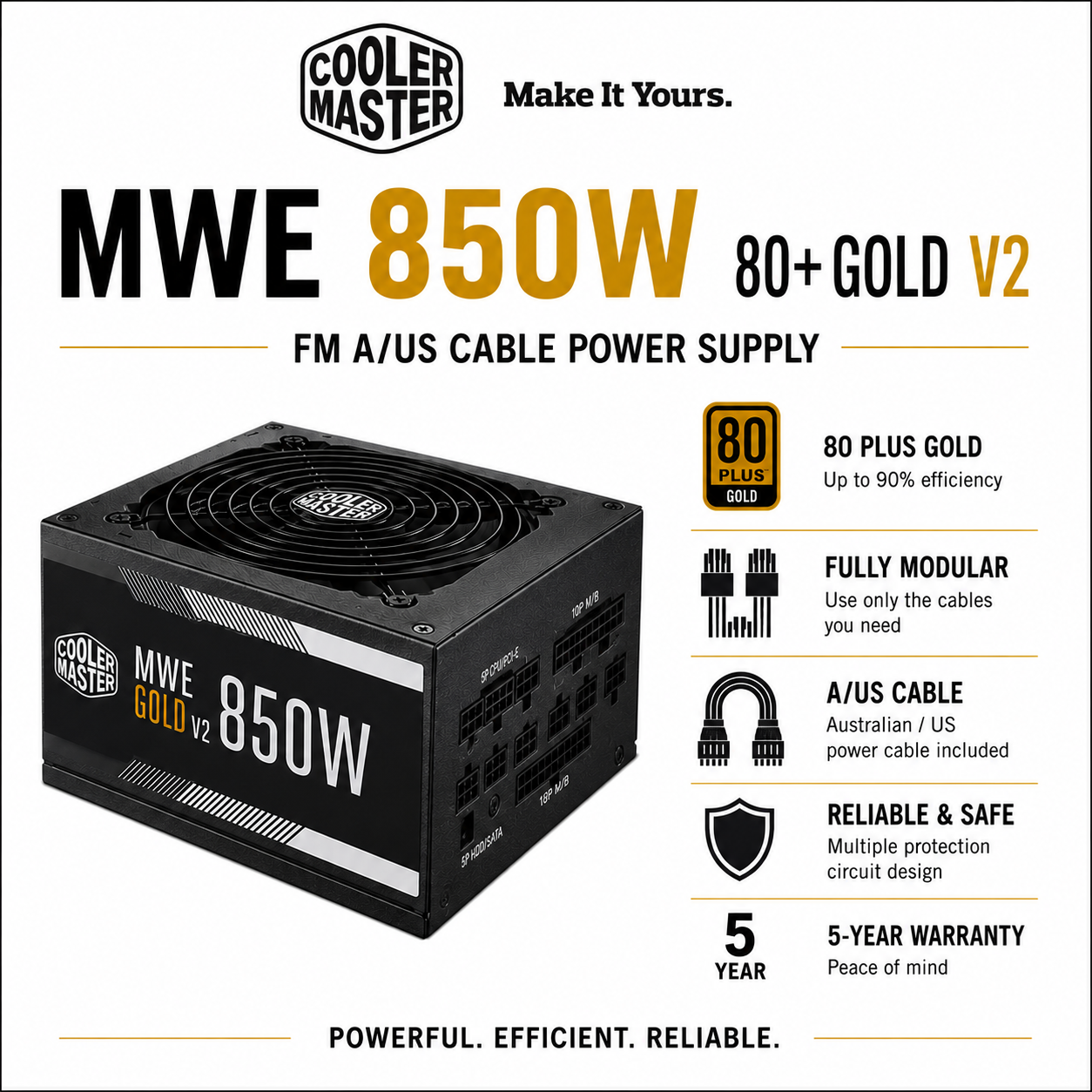 Coolermaster MWE 850w 80+ GOLD V2 FM A/US CABLE (MPE-8501-AFAAG-U2)