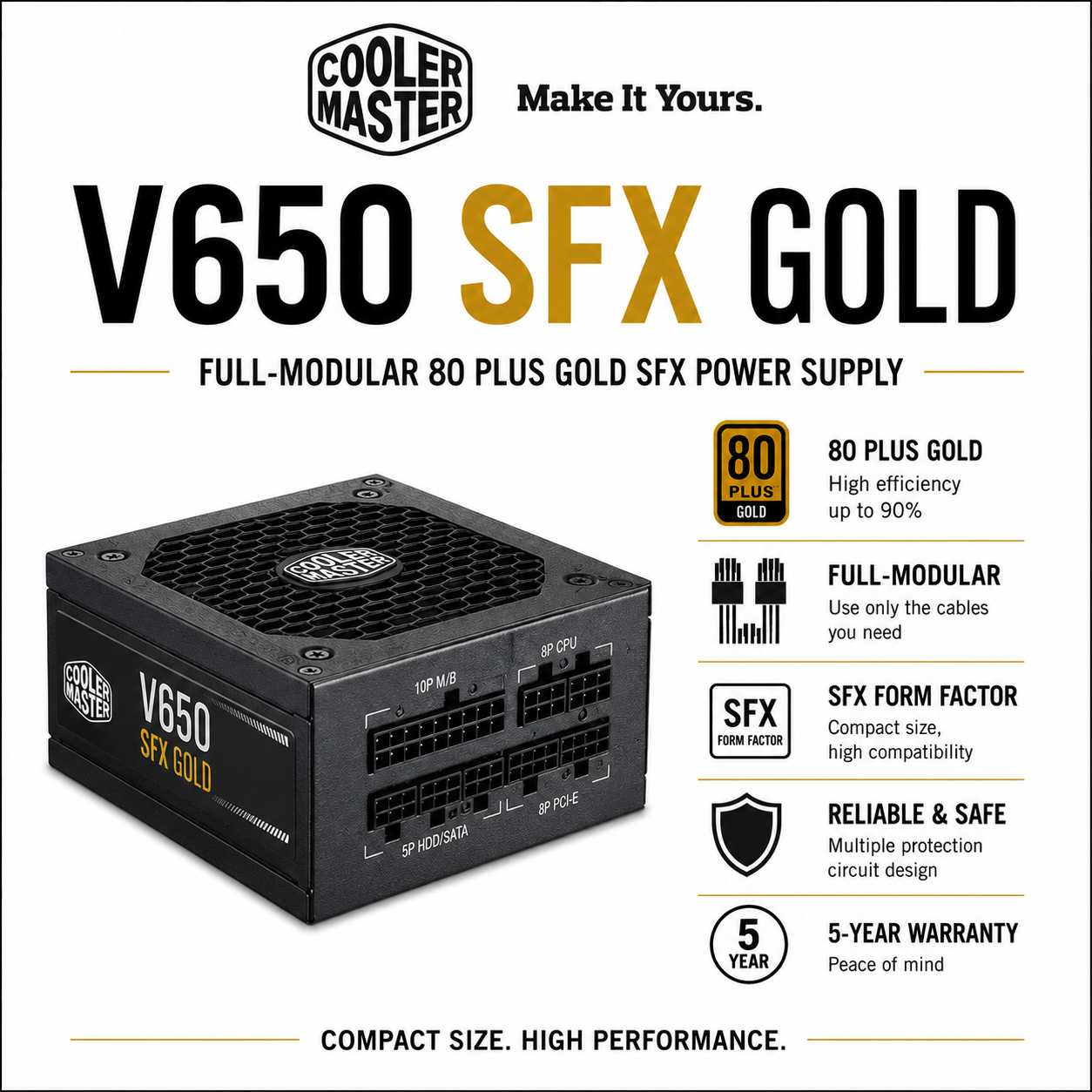 Coolermaster V650 SFX GOLD FULL-MODULAR 80 PLUS GOLD SFX POWER SUPPLY (MPY-6501-SFHAGV)