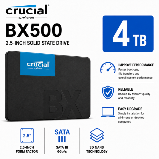 Crucial BX500 4TB 3D NAND SATA 2.5 inch SSD (CT500BX500SSD1)