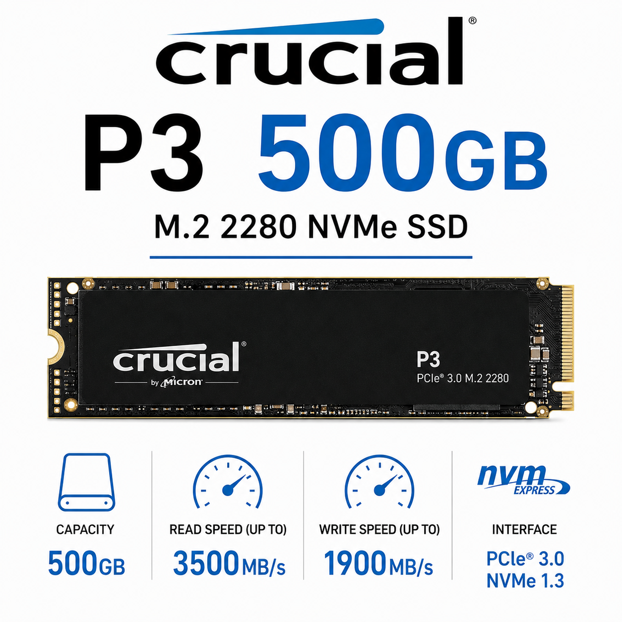 Crucial P3 500GB M.2 2280 NVMe SSD (CT1000P3PSSD8)