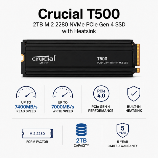 Crucial T500 2TB M.2 2280 NVMe PCIe Gen 4 SSD with Heatsink (CT2000T500SSD3)