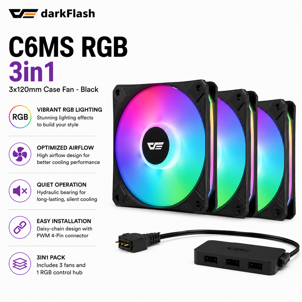 DARKFLASH C6MS RGB 3in1 (3x120mm) Case Fan - black (C6MS-3IN1-NEO)