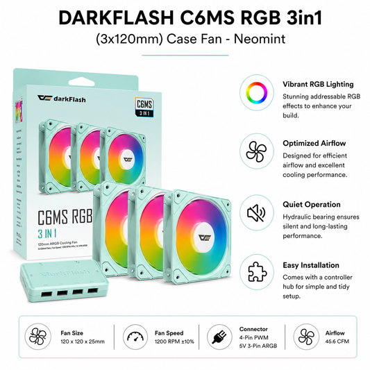 DARKFLASH C6MS RGB 3in1 (3x120mm) Case Fan - neomint (C6MS-3IN1-PNK)