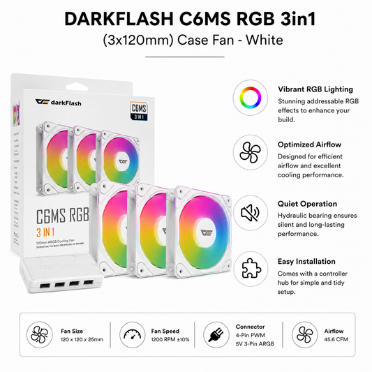 DARKFLASH C6MS RGB 3in1 (3x120mm) Case Fan - white (C6MS-5IN1-BL)