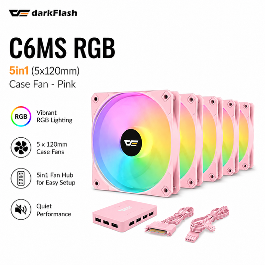 DARKFLASH C6MS RGB 5in1 (5x120mm) Case Fan - pink (C6MS-5IN1-WH)