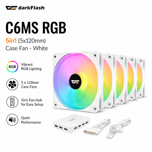 DARKFLASH C6MS RGB 5in1 (5x120mm) Case Fan - white (C6S-BLACK)