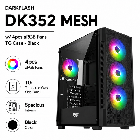 DARKFLASH DK352 MESH w/ 4pcs aRGB Fans TG Case - black (DK352M-WH)