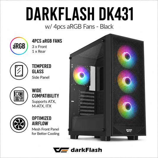 DARKFLASH DK431 w/ 4pcs aRGB Fans - black (DK431-WH)