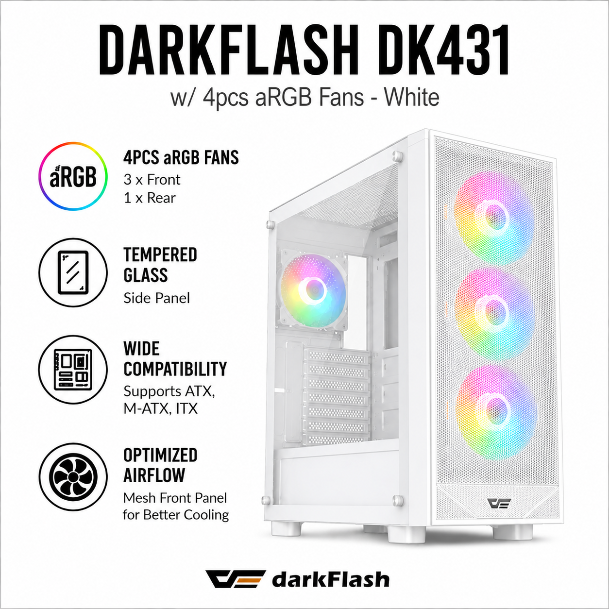 DARKFLASH DK431 w/ 4pcs aRGB Fans - white (DLM21-BK)