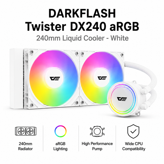 DARKFLASH Twister DX240 aRGB 240mm Liquid Cooler - White (DX240-V2-ARGB-BL)