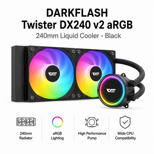 DARKFLASH Twister DX240 v2 aRGB 240mm Liquid Cooler - Black (DX240-V2.6-ARGB-BL)