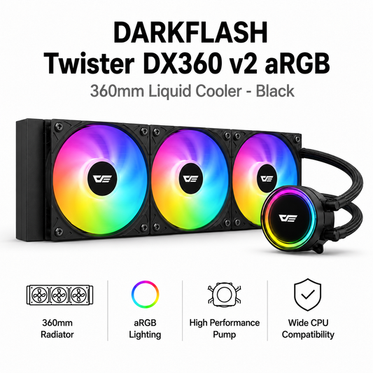DARKFLASH Twister DX360 v2 aRGB 360mm Liquid Cooler - Black (DX360-V2-ARGB-WH)