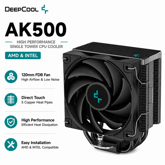 DEEPCOOL AK500 High Performance Single Tower CPU Cooler (amd&intel) - Black (R-AK500-WHNNMT-G)