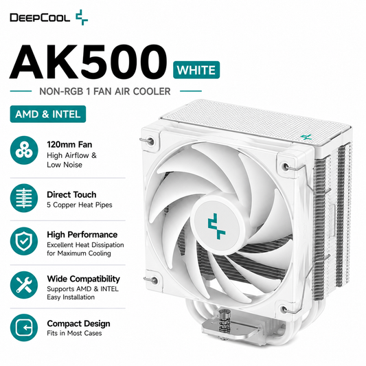 DEEPCOOL AK500 WHITE NON-RGB 1 FAN AIR COOLER (R-AK620-BKADMN-G)