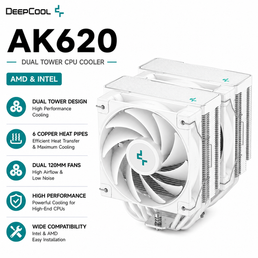 DEEPCOOL AK620 Dual Tower CPU Cooler (amd&intel) - white (R-AK620-ZD-NNMT-G-1)
