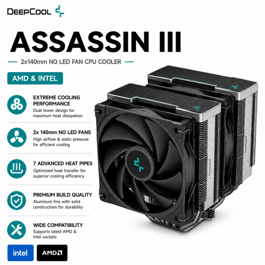 DEEPCOOL Assassin III 2x140mm no LED Fan CPU Cooler (amd&intel) (DP-GS-H12W-CSL240EX-AR)