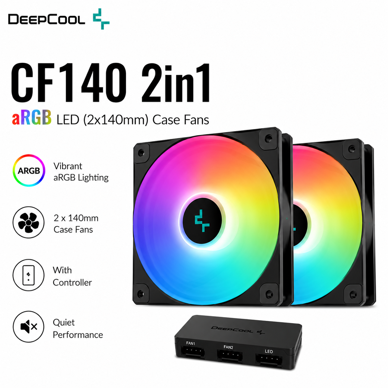DEEPCOOL CF140 2in1 aRGB LED (2x140mm) Case Fans (CG540)